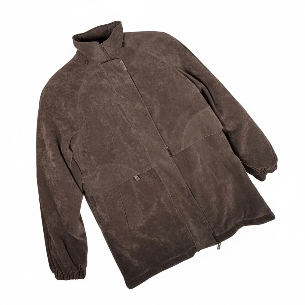 FS Limited Womens Brown Faux Suede Full Zip Stand Collar Jacket Coat Size L